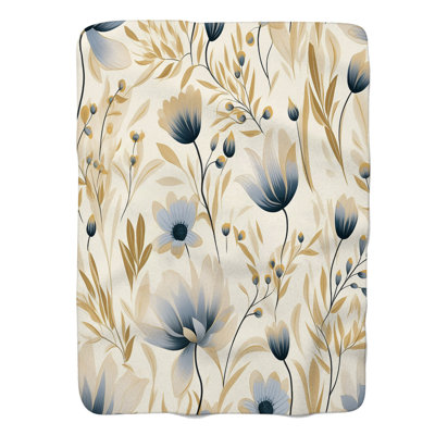 Neutral Florals - 1 Piece Premium Sherpa Blanket