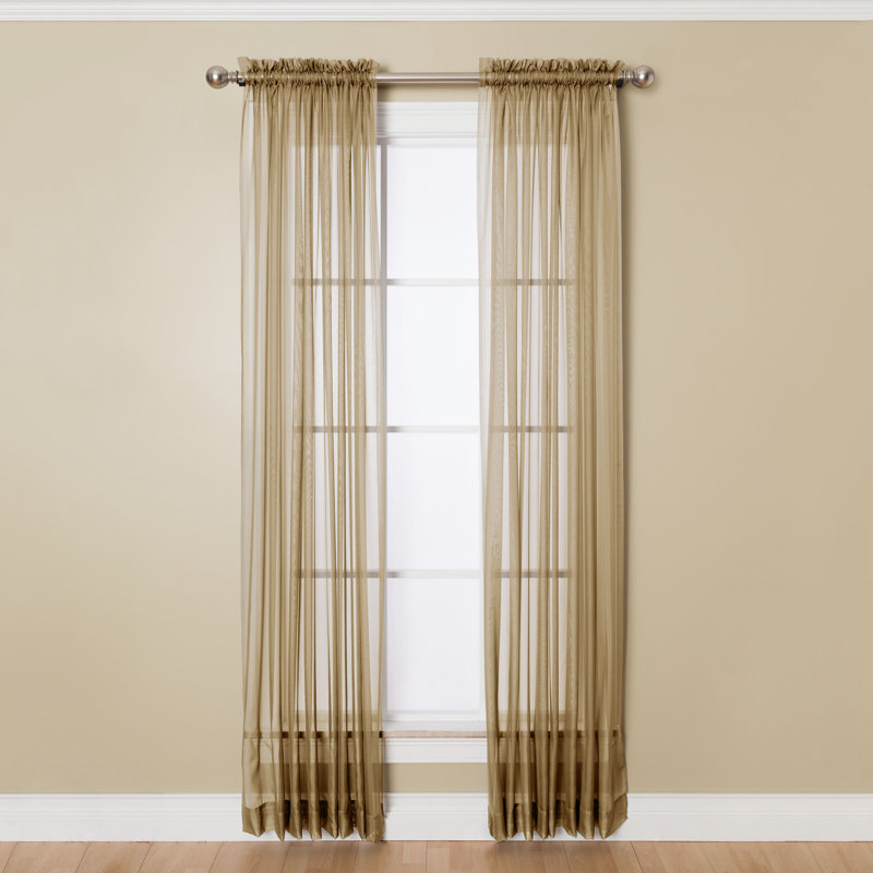 Messancy 100% Polyester Sheer Crushed Voile Solid Color Curtain Panel with Rod Pocket Top, 59" W x 63" L, Desert