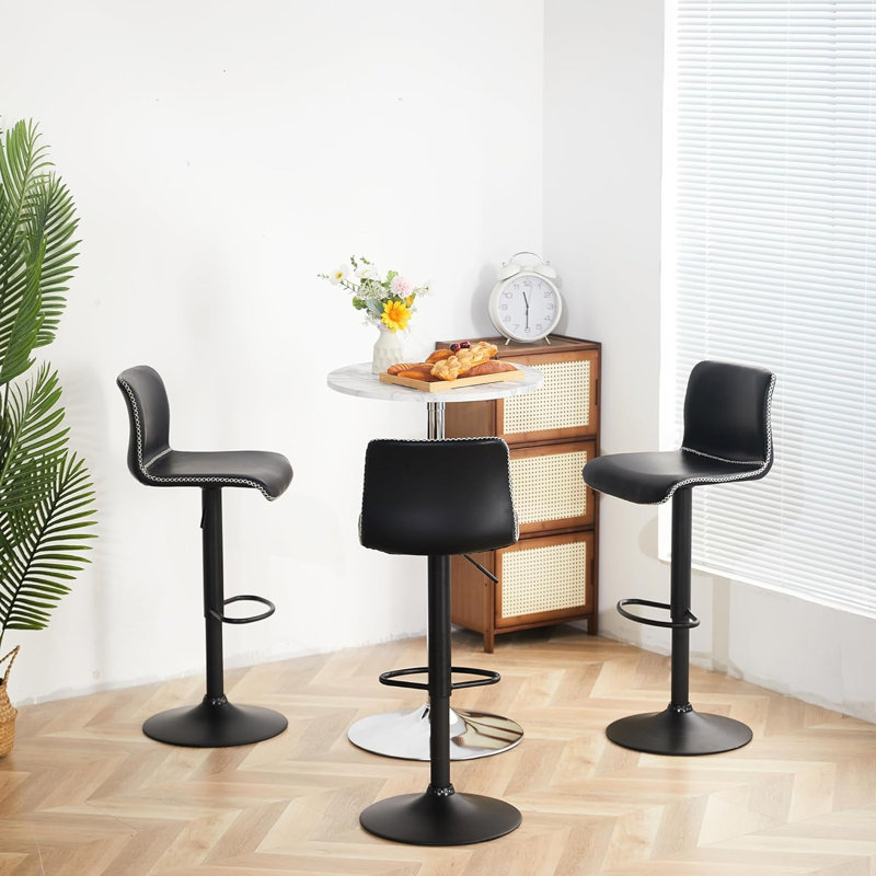 Tabouret de bar rotatif à hauteur réglable avec structure en métal, Noir, 3