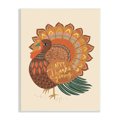 Happy Thanksgiving Festive Orange Wild Turkey Patterned - Print