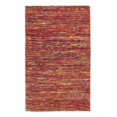 Red Flat-weave Tufted Sari Silk 4'x 6'