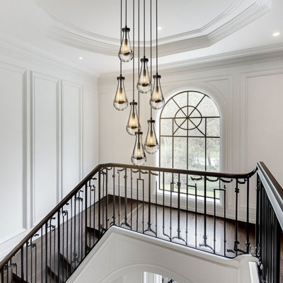 Biak 7-Light Spiral Raindrop Chandelier for Entryway, Foyer, High Ceiling
