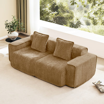 Canapé modulaire 2 places en velours brun, mousse à haute résilience, sans assemblage, passepoil français, nuage doux et confortable, largeur de 15,74 lb, poids de 76,45 lb