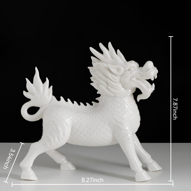 Figurine Kylin fabriquée à la main en céramique fine pour l'élégance de la maison, Blanc