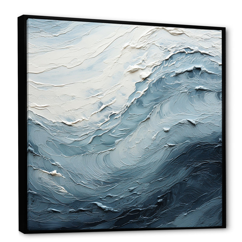 Minimalisme, peinture noire et bleue, vague II, H 36 po x l 36 po x P 1,5 po, Cadre flottant noir