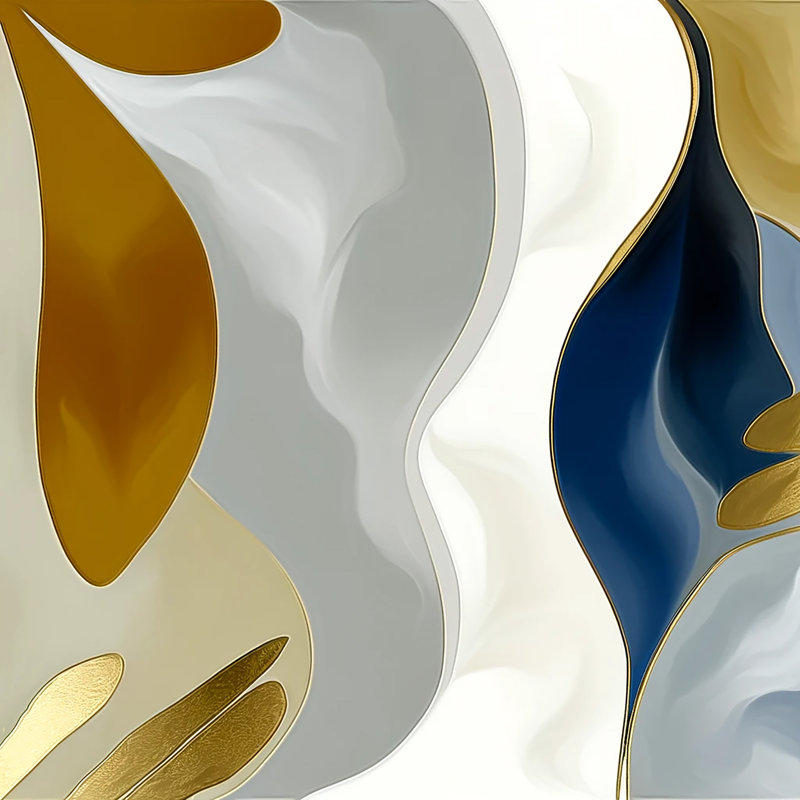 Elegant Contours - Abstrait doré et bleu marine sur toile, H 20 po x l 20 po x P 1,5 po