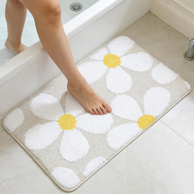 Mignon tapis de bain à fleurs, tapis de salle de bain en microfibre ultra doux antidérapant avec envers en TPR, tapis de bain absorbant lavable à la machine pour lavabo, baignoire, douche, dortoir, toilettes (29,5 x 18,5 po)