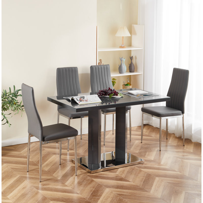 Autumn-Lily Glass Dining Set, Grey