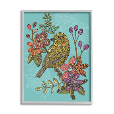 Finch perché, branche de fleur, motifs complexes par Valentina Harper - cadre flottant, impression sur toile