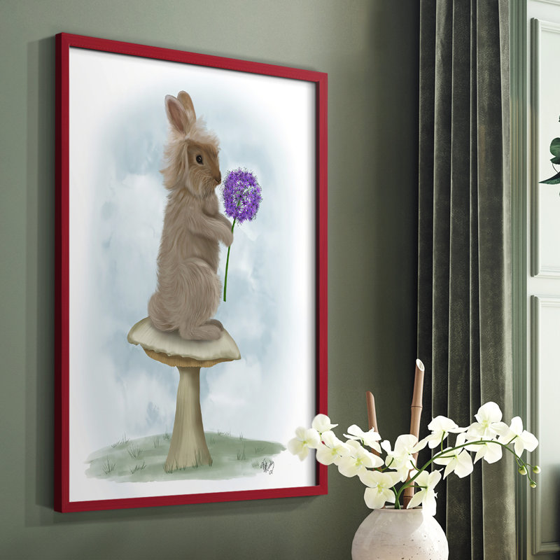Lapin et agapanthe, reproduction encadrée - bois massif, Blanc, H 20 po x l 16 po