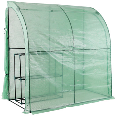 Serre portative 3 niveaux Lean-To, serre de jardin d'extérieur d'intérieur robuste avec tablettes grillagées, 2 portes à fermeture à glissière enroulables, assemblage facile, 79 po x 39 po x 83 po, housse PE résistante aux intempéries