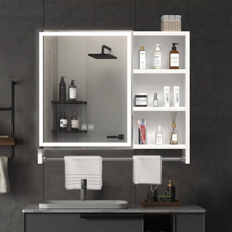 Armoires de salle de bain modernes avec lumières DEL et rangement à plusieurs niveaux