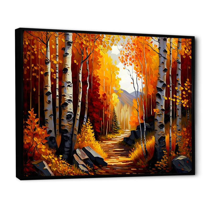 Sentier dans la forêt V - reproduction sur toile, H 30 po x l 40 po x P 1,5 po, Cadre flottant noir