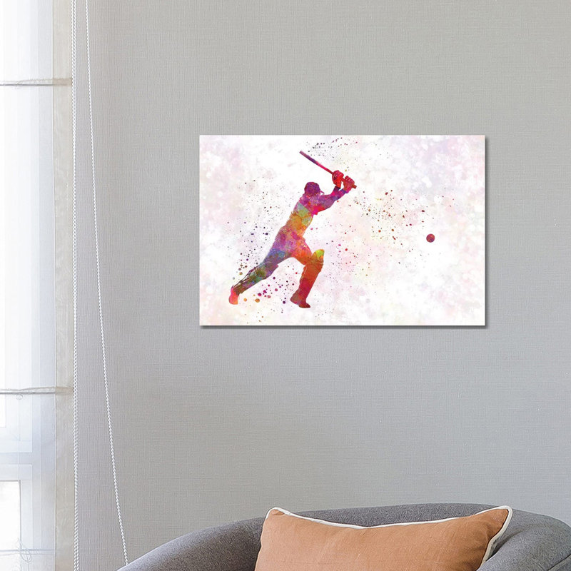 Cricket Player Batsman Silhouette IV by Paul Rommer - Wrapped Canvas Painting, 45.72cm H x 66.04cm W x 1.91cm D