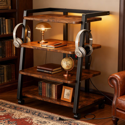 Mobile 4-Tier AV Stand With Outlets And Wheels by George Oliver