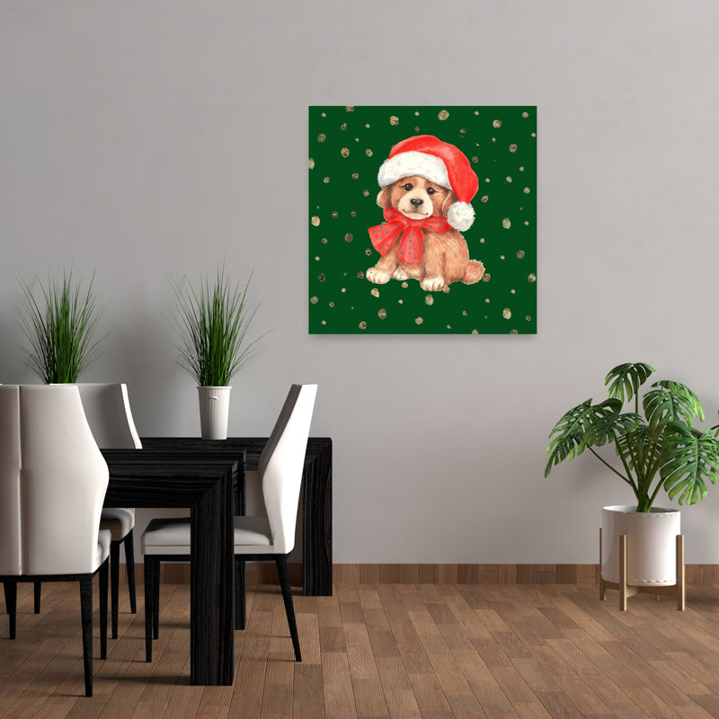 Cute Christmas Puppy Contemporary Dog Winter Wall Art Print by Renate Holzner - Print, 91.44cm H x 91.44cm W