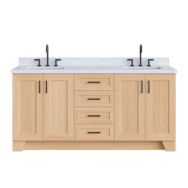 73 IN.  Single Bathroom Vanity, Rectangular, Natural Oak, Carrara Marble