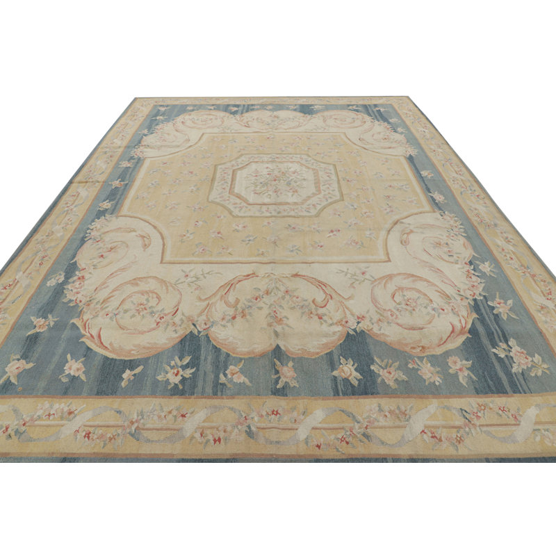 Rug & Kilim’S Aubusson Style Rug In Blue And Cream With Floral Medallion