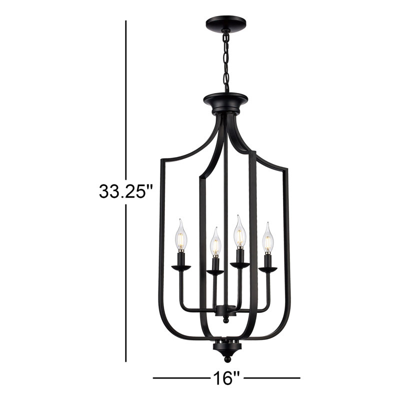 4-Light Dimmable Metal Lantern Empire Chandelier, Large, Matte Black