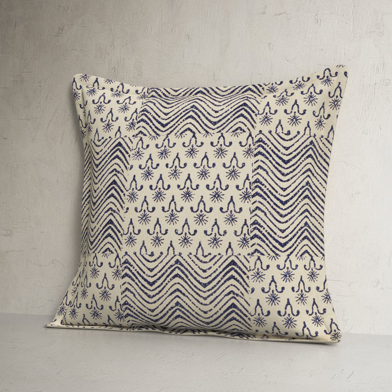 Arielle Square Cotton Pillow Cover & Insert, 20'' H x 20'' W, Indigo Geometric 2