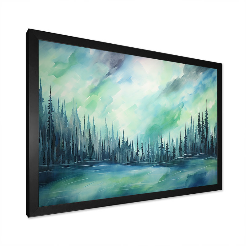 «Northern Lights Scenery Minimalisme II», reproduction sur toile, Cadre simple noir, H 12 po x l 20 po x P 1 po