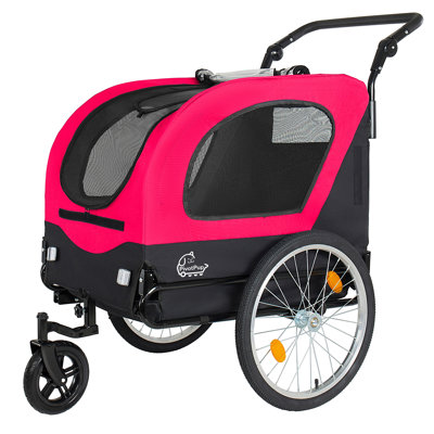 Remorque 2 en 1 et poussette pour animaux de compagnie pour chiens pesant jusqu'à 110 lb - Chariot de transport pour animaux pliable avec roulettes avant et roues à remplissage rapide à air de 20 po, filet respirant et housse de pluie en PVC, rouge