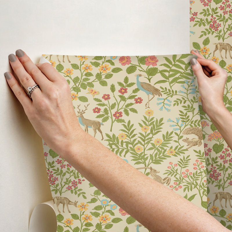 Woodland Floral Peel & Stick Wallpaper, Linen