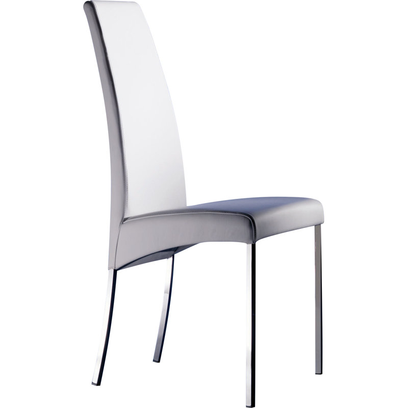 Chaise rembourrée en cuir véritable Aida, Chrome, Cuir Nappa blanc