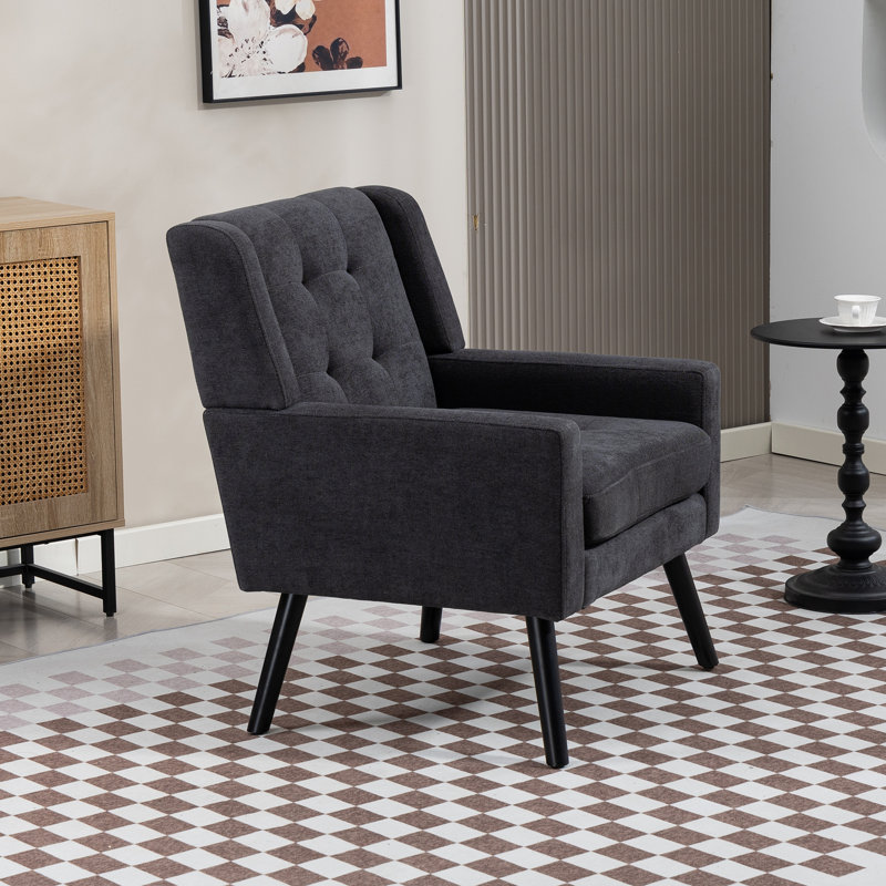 Fauteuil capitonné à dossier large rembourré, Lin gris anthracite