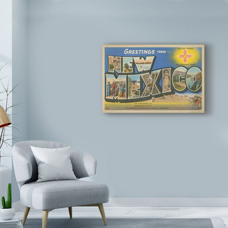 « greetings from new mexico »-impression sur toile tendue, H 12 po x l 19 po x P 2 po