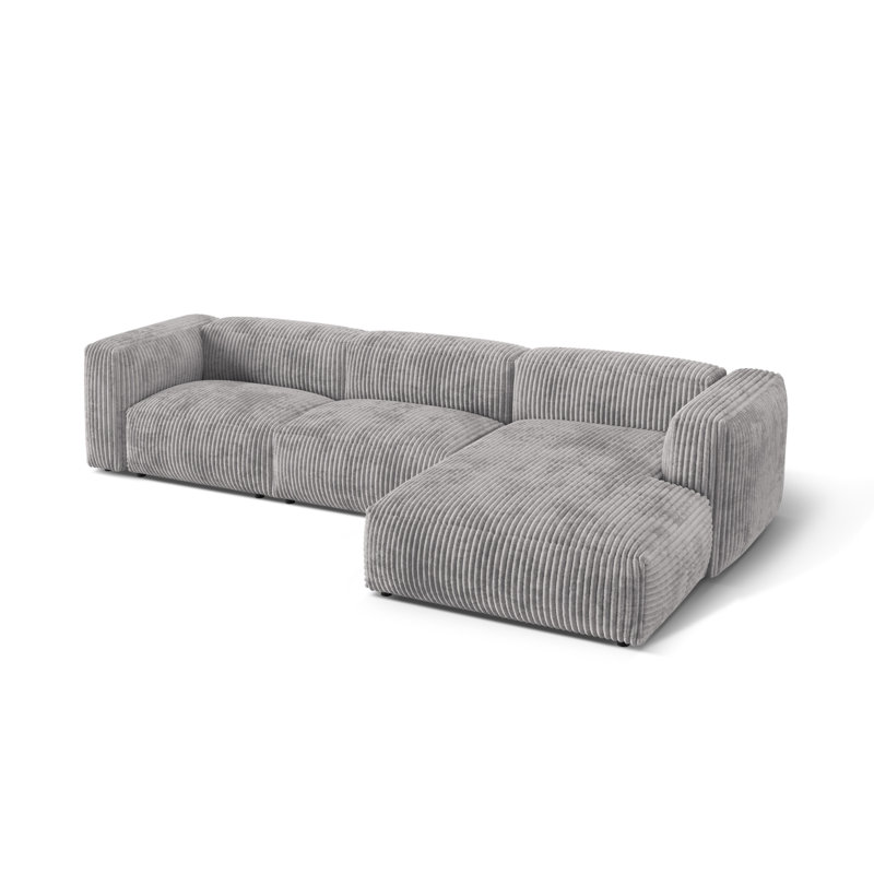 Betsayda 3 Seater Corduroy Corner Sofa , Light Grey