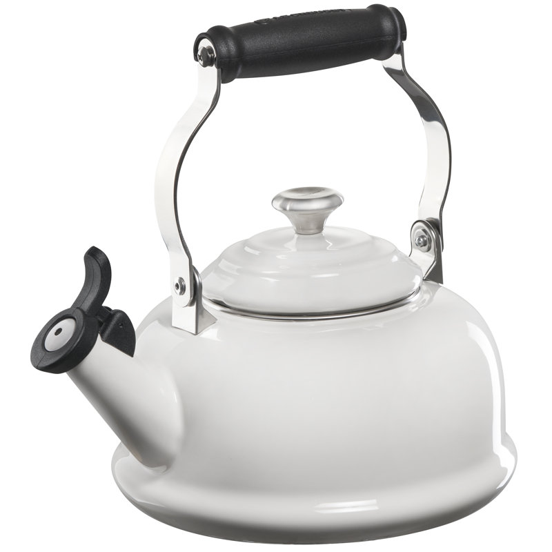 1.7 Qt White Enamel Steel Whistling Tea Kettle