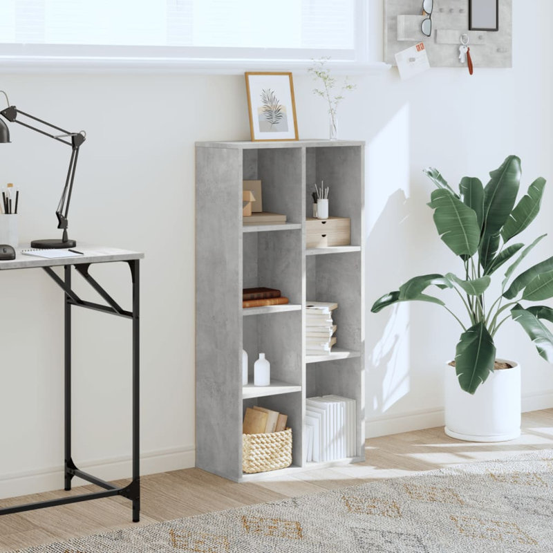 Sazya 69.5cm W Bookcase, (7 Shelves) 105cm H x 50cm W x 25cm D, Concrete Grey