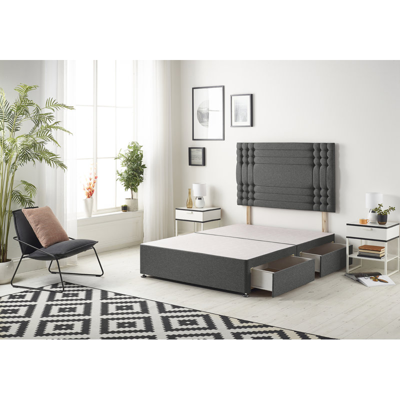 Dennishia Tweed Fabric Divan Base with Drawer Options no Headboard, Charcoal, Kingsize (5'), 2 Drawers