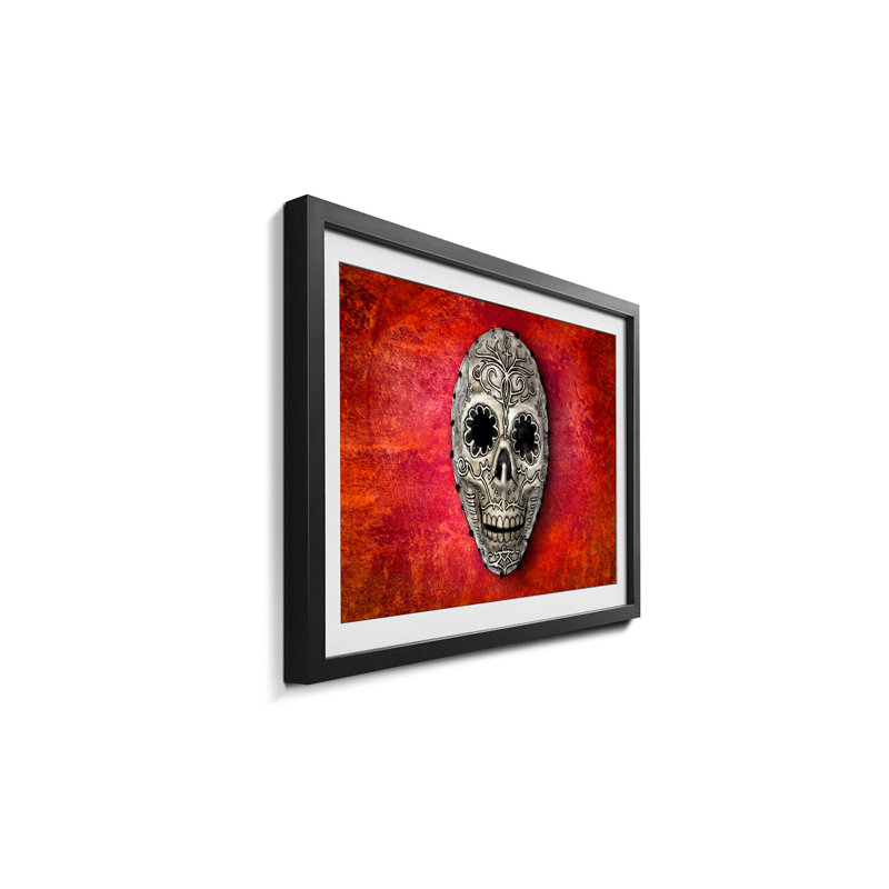 Skull On Red - Single Picture Frame Print, 40cm H x 60cm W