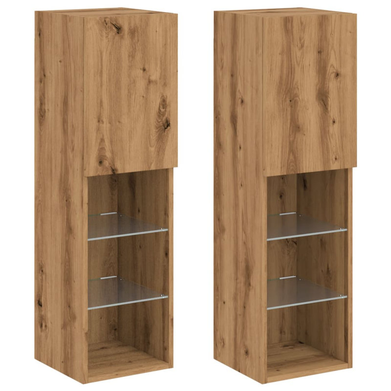 Damorris Unfinished TV Stand for TVs up to 24", Artisan Oak, 30.5 x 30 x 102 cm, 2