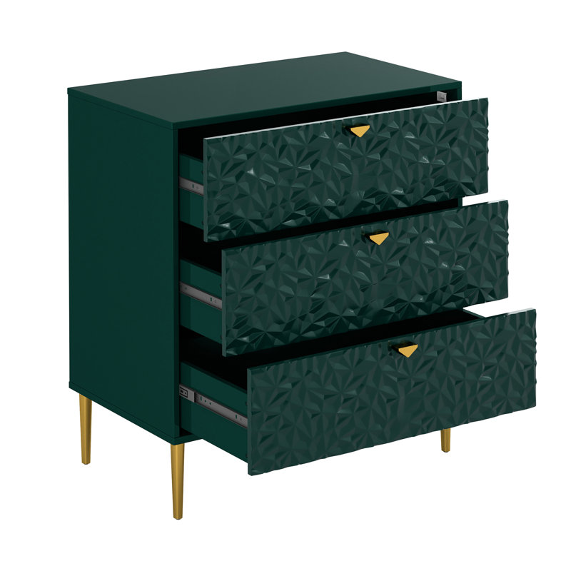 Commode en bois 3 tiroirs Bakke, Vert