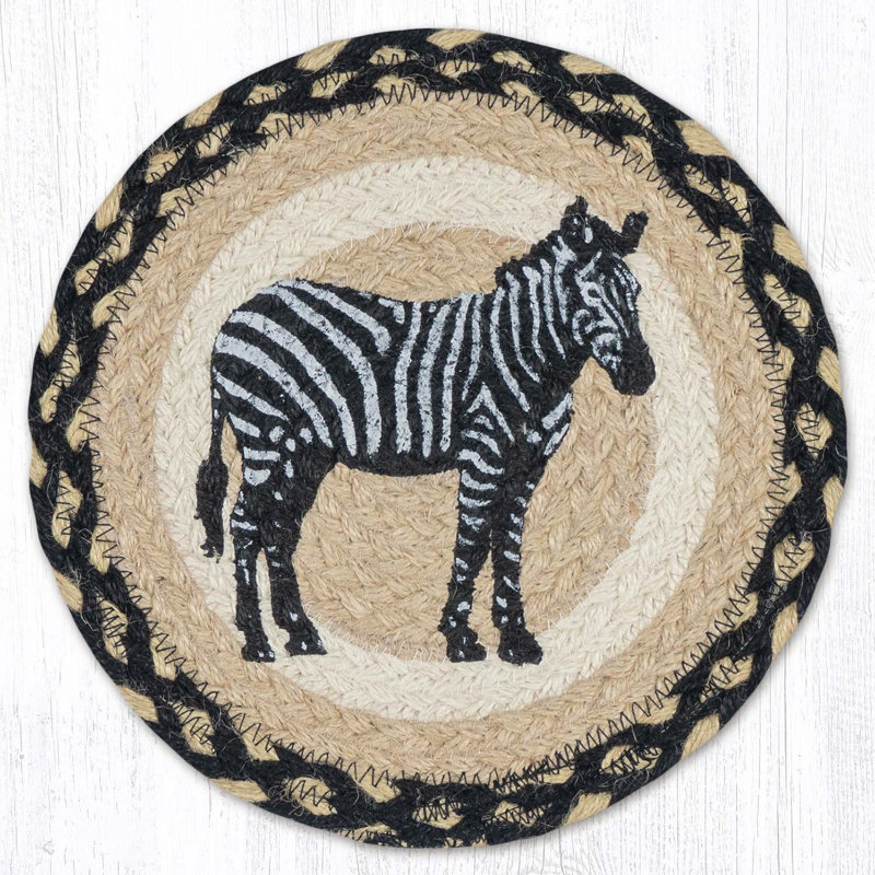 Trèfle rond en jute à imprimé silhouette de zèbre Earth Rugs, Zebra Silhouette