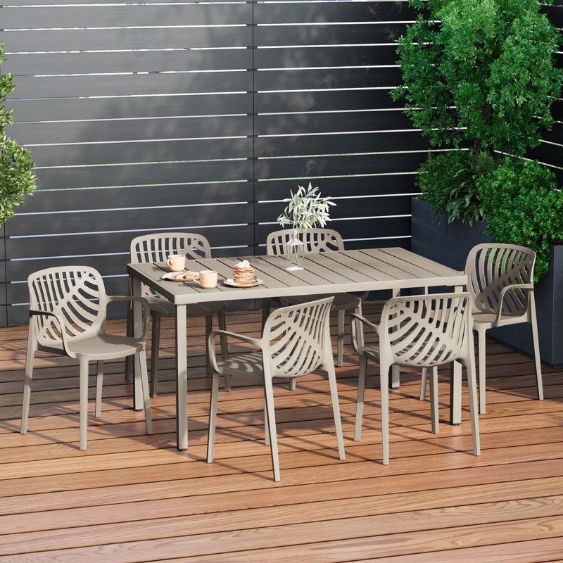 6-Person Outdoor Rectangular Dining Set, Beige