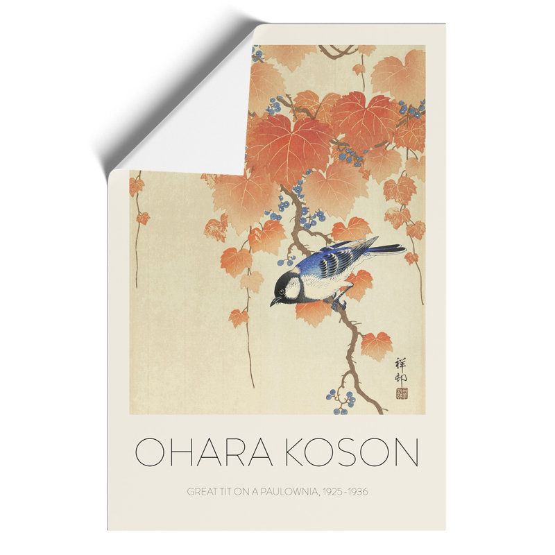 Great Tit on a Paulownia Branch Print by Ohara Koson - Frameless Print, 59cm H x 42cm W x 0.1cm D