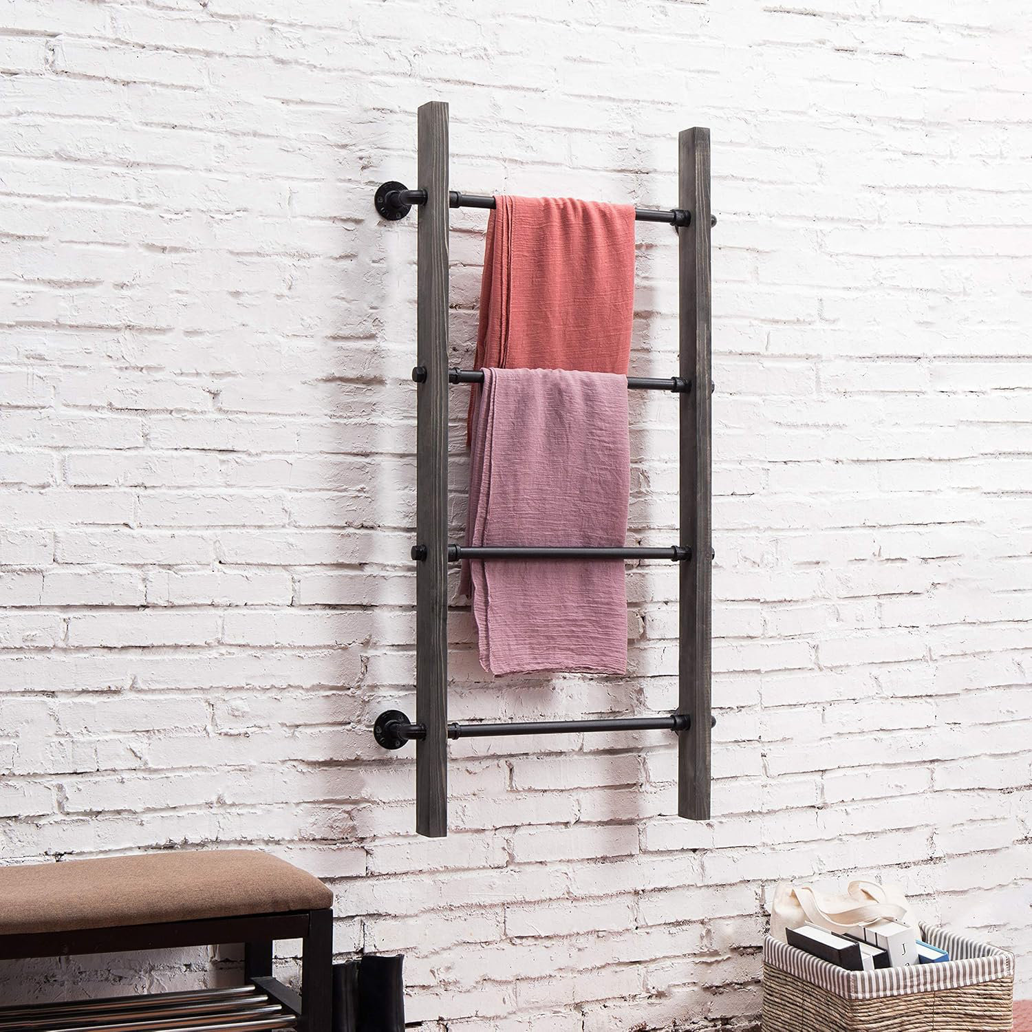 MY GIFT Industrial Pipe Wall-Mounted Towel Quilt Rack & Reviews ...