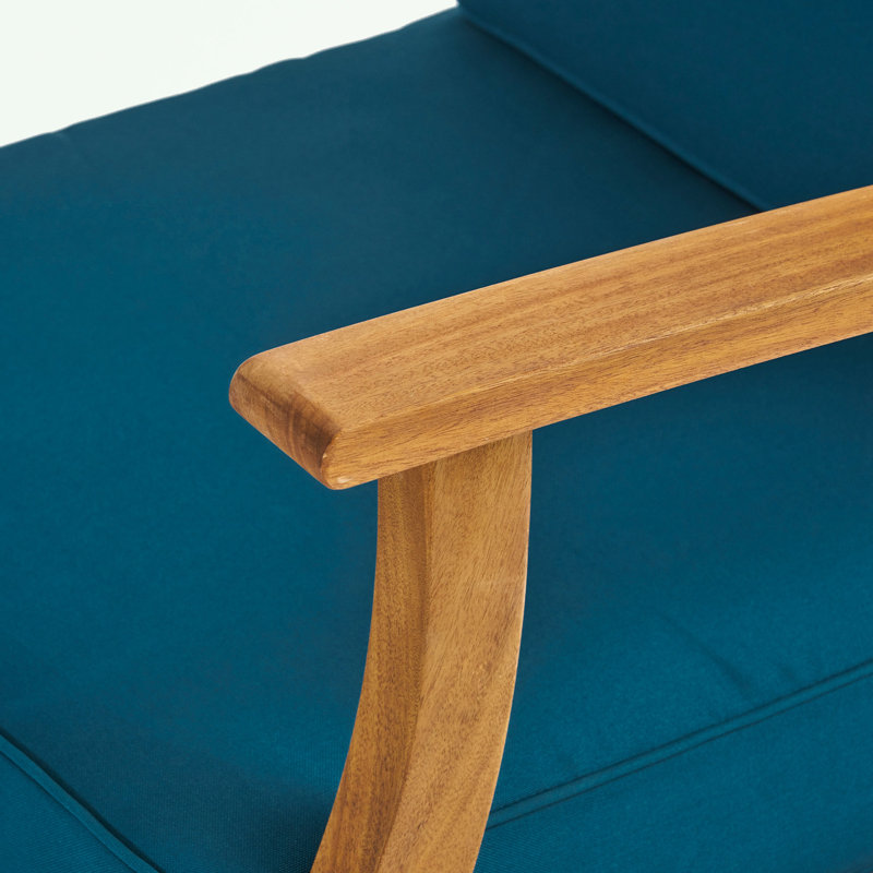 Patio wooden Lounge Chair with soft Cushions, Natural, Blue