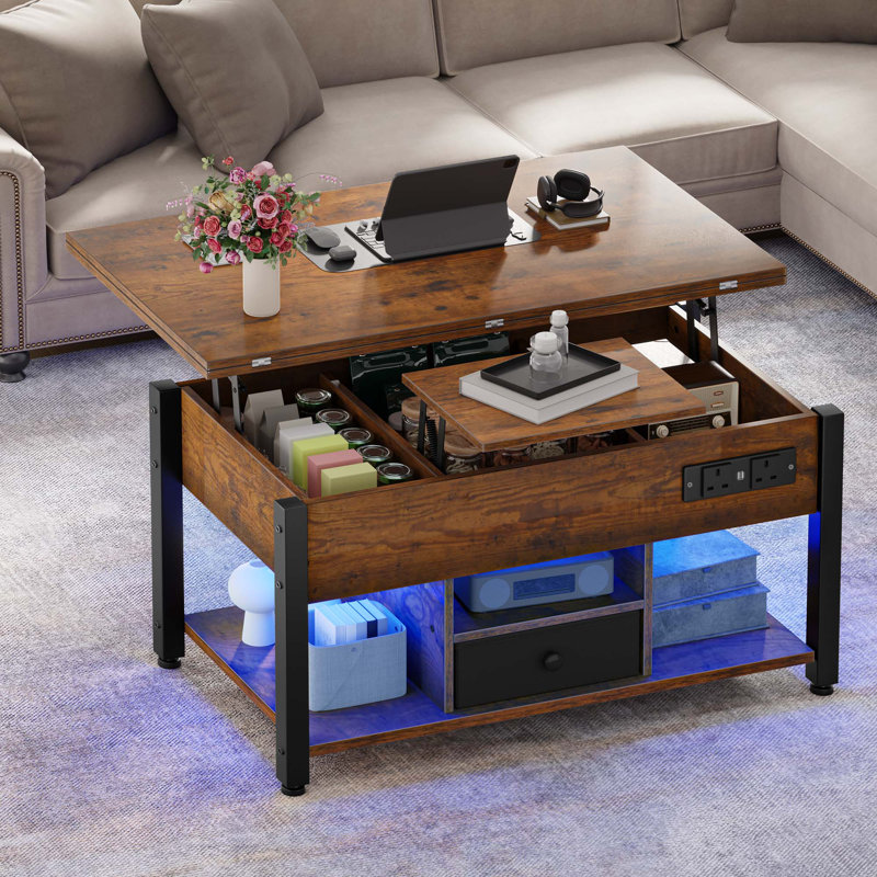 Balconera 4-In-1 Coffee Table With RGB Light & Type-G Outlets, Brown