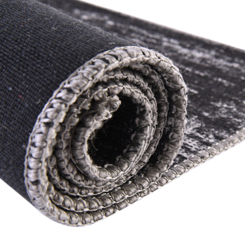 Tapis gris foncé tissé à la machine Monroy, Tapis de couloir 2 pi x 5 pi