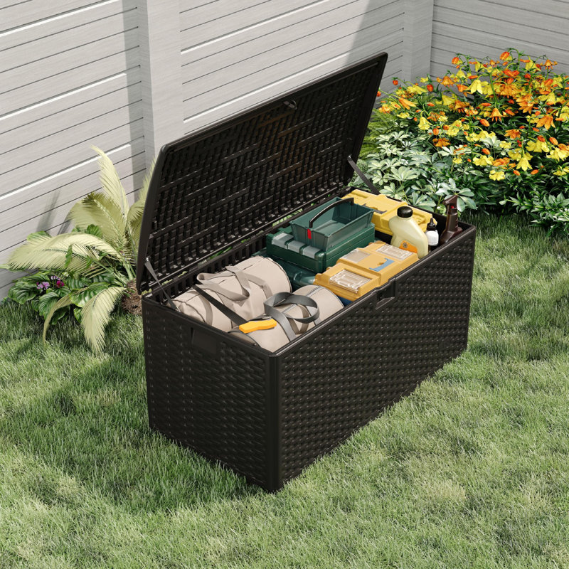 73 Gallon Waterproof Large Resin Deck Box, Outdoor Storage Box with Lockable Lid & Weatherproof Design, Extra Large Patio Storage Container for Garden Tools, Pool Toys, Furniture Cushions