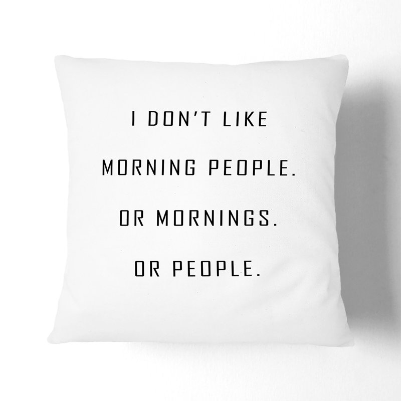 Morning People Typography Square Throw Cushion, 55cm H x 55cm W x 20cm D, Black