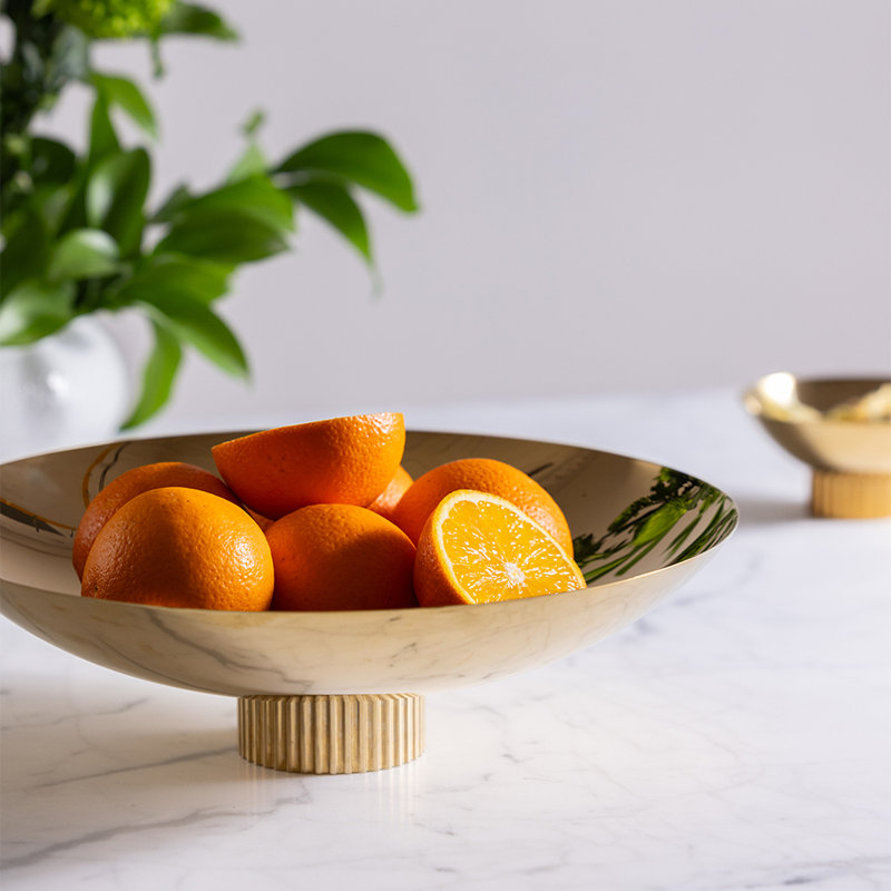 Striations Stainless Steel Fruit Bowl, Gold