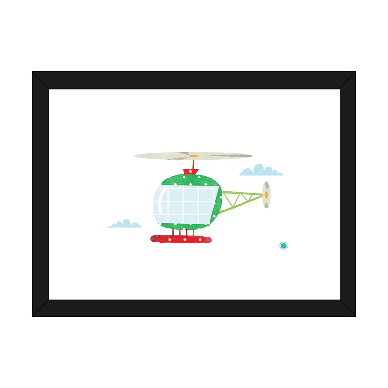 Hélicoptère - reproduction d'impression, H 24 po x l 32 po x P 1 po, Blanc, Papier encadré noir