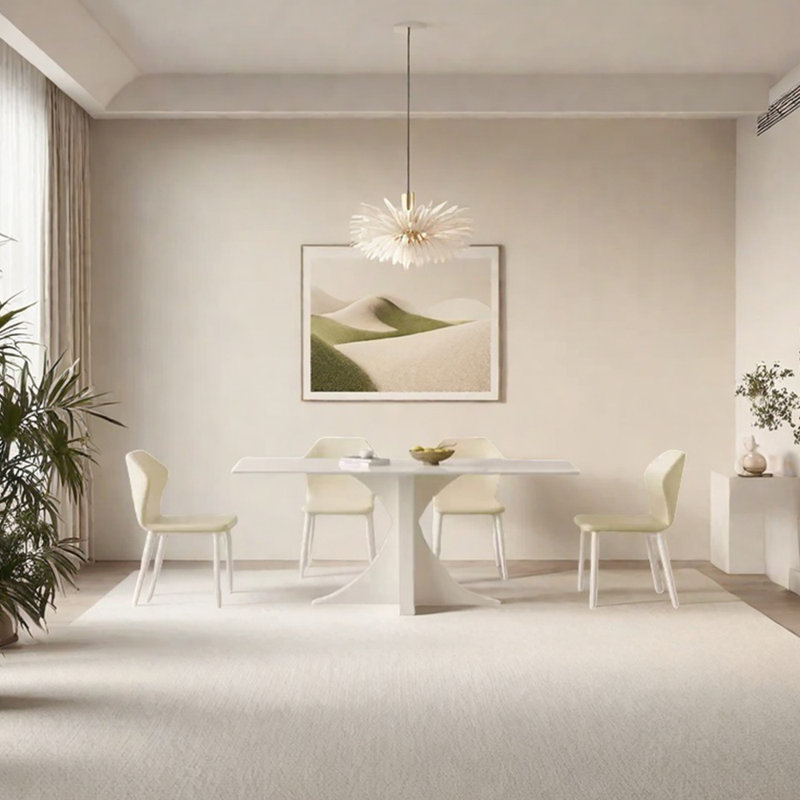 Ensemble de table de salle à manger en acier au carbone blanc fritté, H 29,53 po x L 59,06 po x l 31,5 po