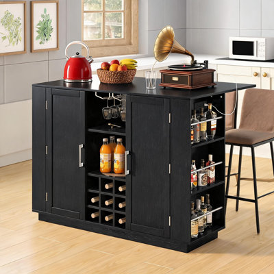 Ce comptoir de bar multifonctionnel pour le restaurant comprend un comptoir pliant avec une prise de courant, des armoires de rangement à double porte et un support à vin, ajoutant une touche de style à tout décor.